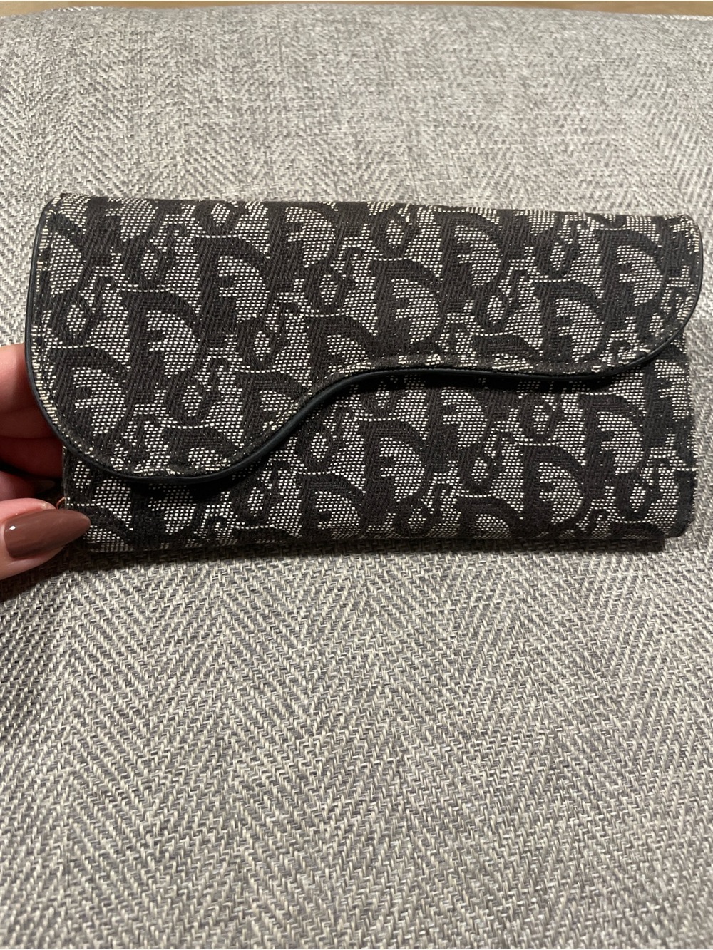Authentic Dior Black & Gray Oblique Trotter Continental Wallet